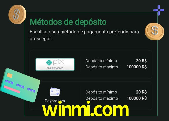 O cassino winmi.com oferece uma grande variedade de métodos de pagamento
